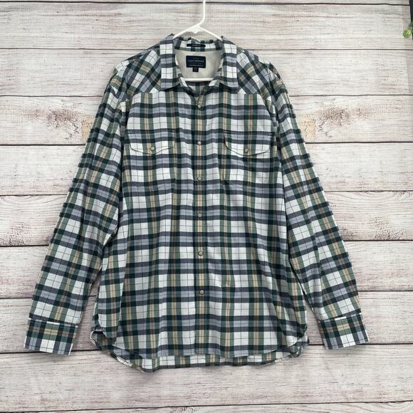Lucky Brand Saturday Stretch Pearl Snap Plaid Shirt Men's Size XXL Blue/Green - Picture 1 of 11